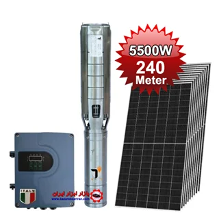 پمپ آب هیبریدی خورشیدی 5500 وات سه فاز 2 اینچ عمق 240 متر(پک)